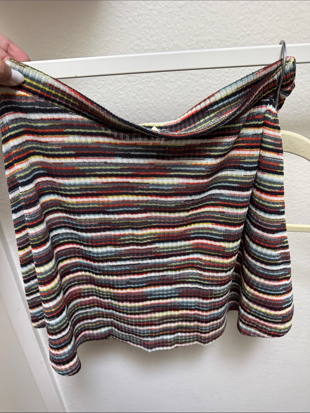 Lily White Multicolor Striped Ribbed Circle Skirt
